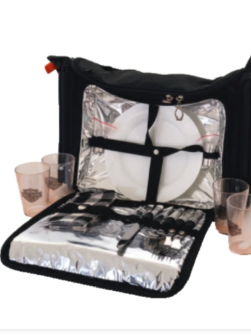 Harley-Davidson Black Insulated Travel Cooler Bag w/ Picnic Set Sz 12" × 18" EUC - Picture 11 of 11